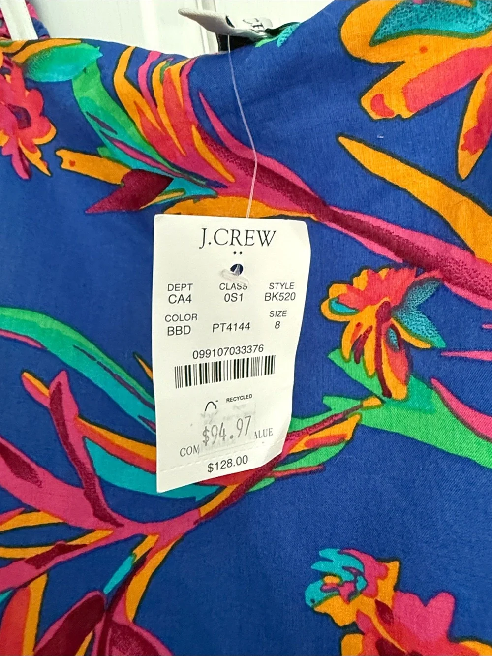 J. Crew Bright Blue Floral Dress NWT Size 8 - Picture 2 of 7